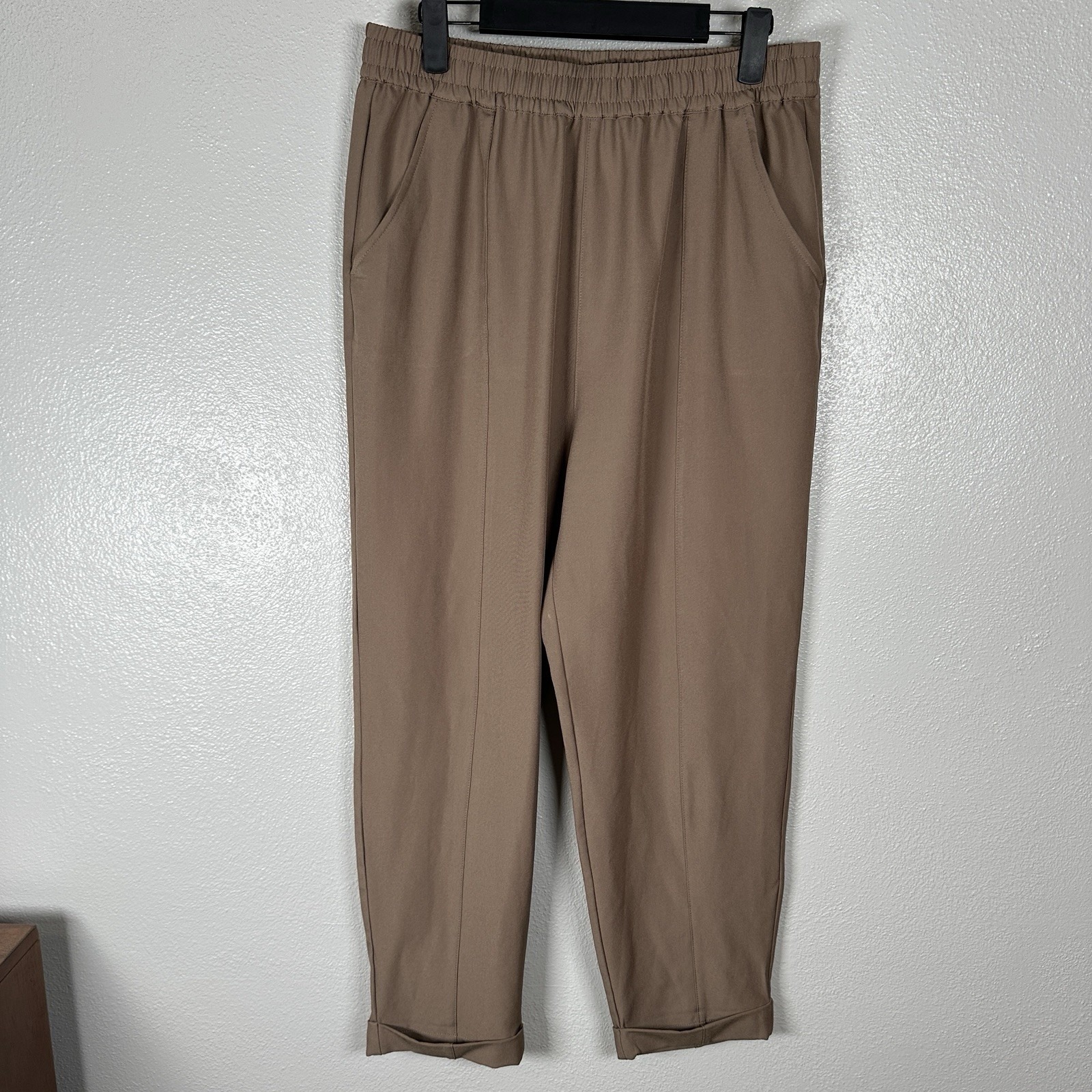 Varley Cypress Turn Up Cuff Pants Womens Medium Brown Stretch Twill Front Seam